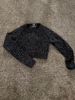 AYBL Black Zebra-Print Cropped Crewneck Sweater